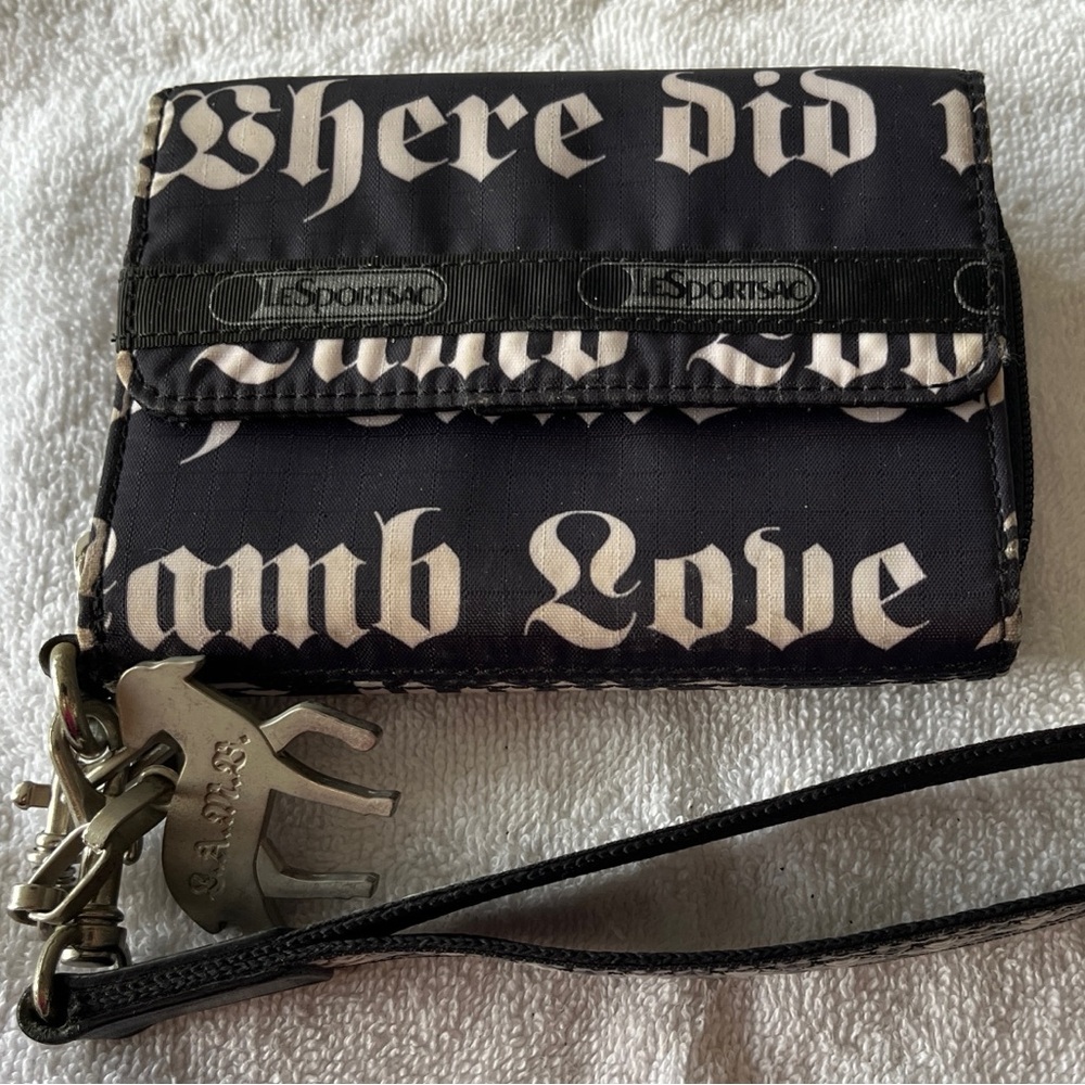 L.A.M.B. black and cream 'Lamb Love' wristlet wallet